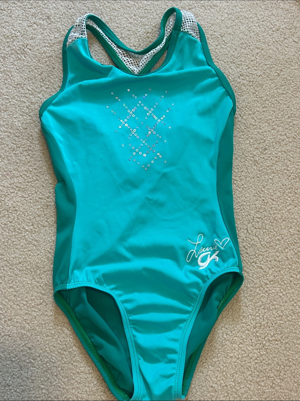 GK Laurie Hernandez Tank Leotards, Green Sequin, size CL - Picture 3 of 9